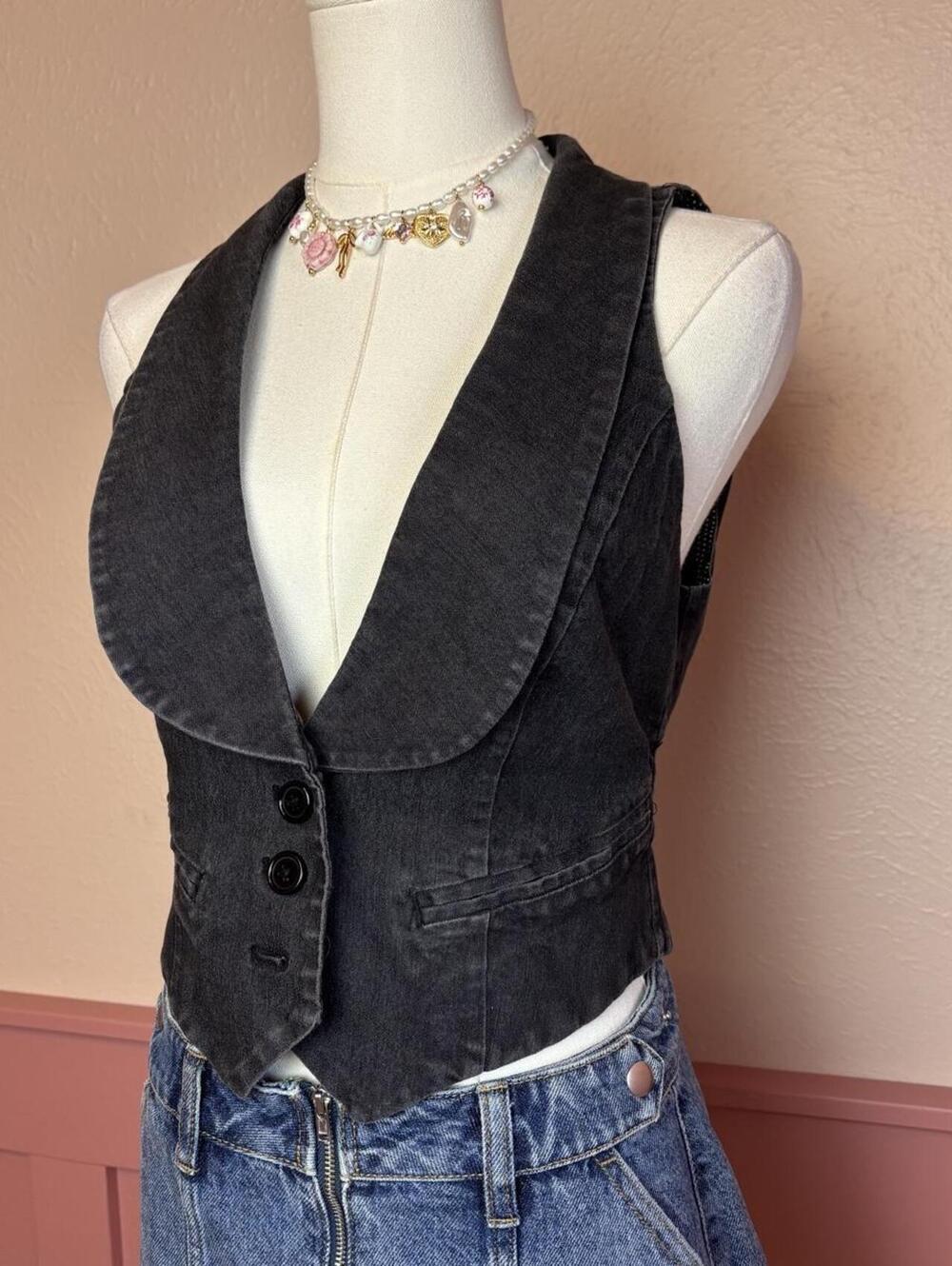 office siren denim button vest larry levine fitted